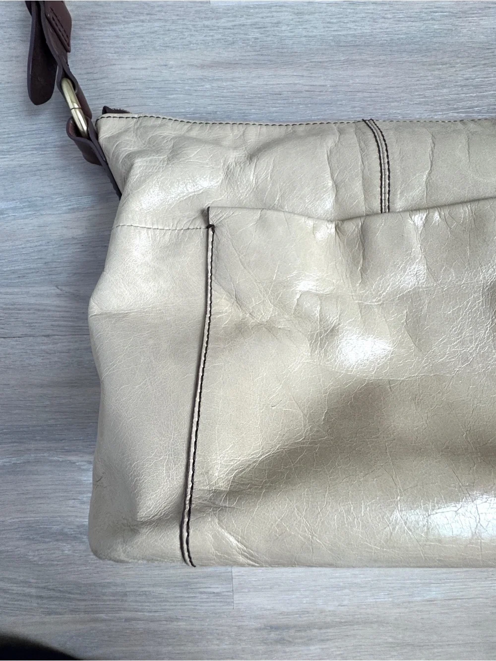 HOBO Leather Shoulder Bag Cream Ivory Brown Slouchy Purse
